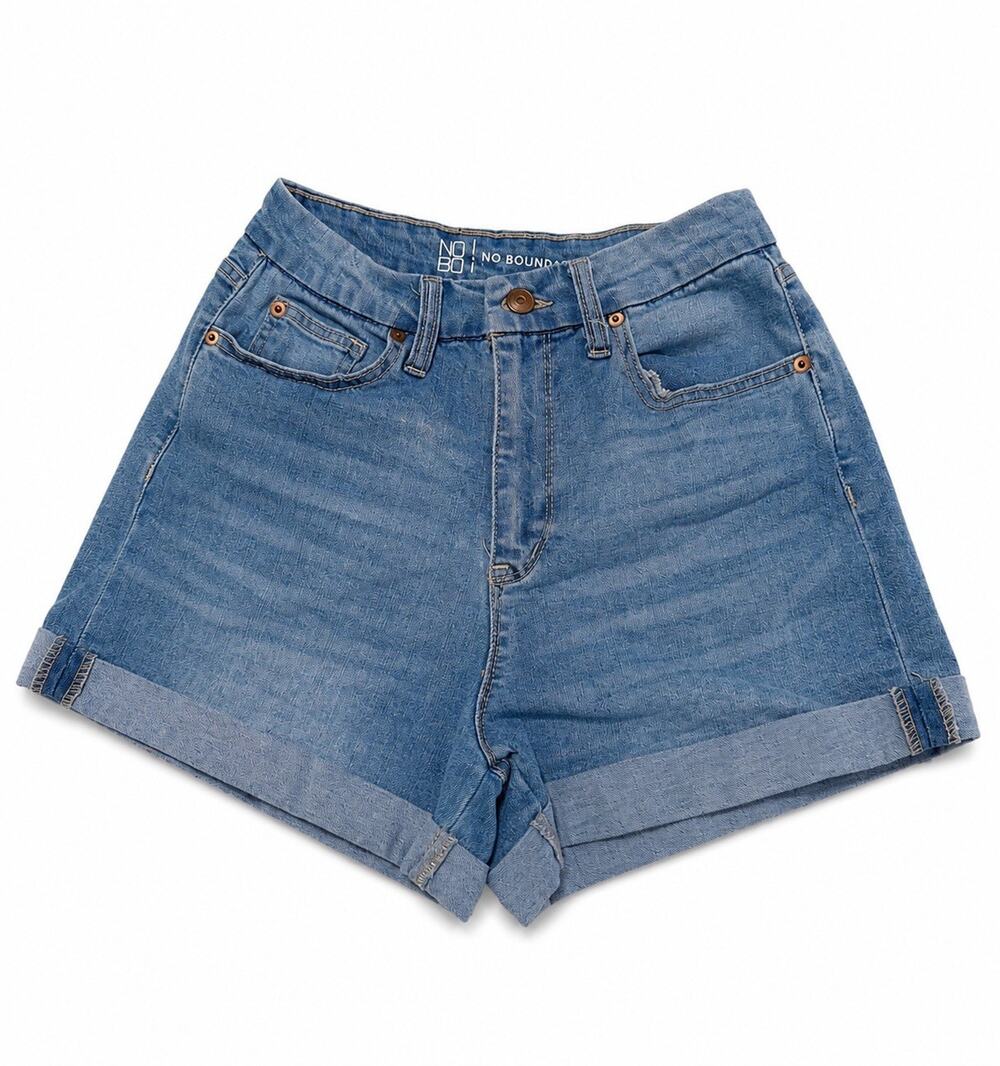 No Boundaries Women's High-Rise Rolled Hem Denim Shorts - Light Blue